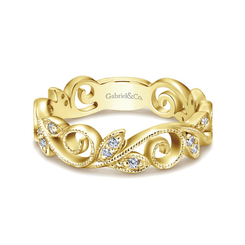 14K Yellow Gold Scrolling Floral Diamond Midi Knuckle Ring