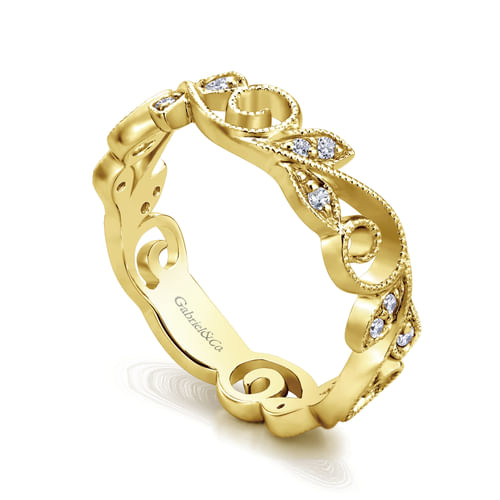 14K Yellow Gold Scrolling Floral Diamond Midi Knuckle Ring