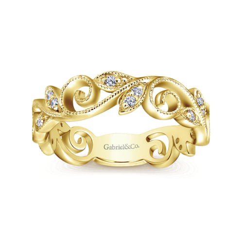 14K Yellow Gold Scrolling Floral Diamond Midi Knuckle Ring