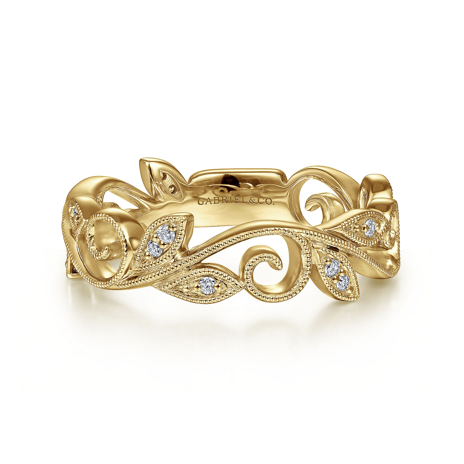 Gabriel - 14K Yellow Gold Scrolling Floral Diamond Stackable Ring