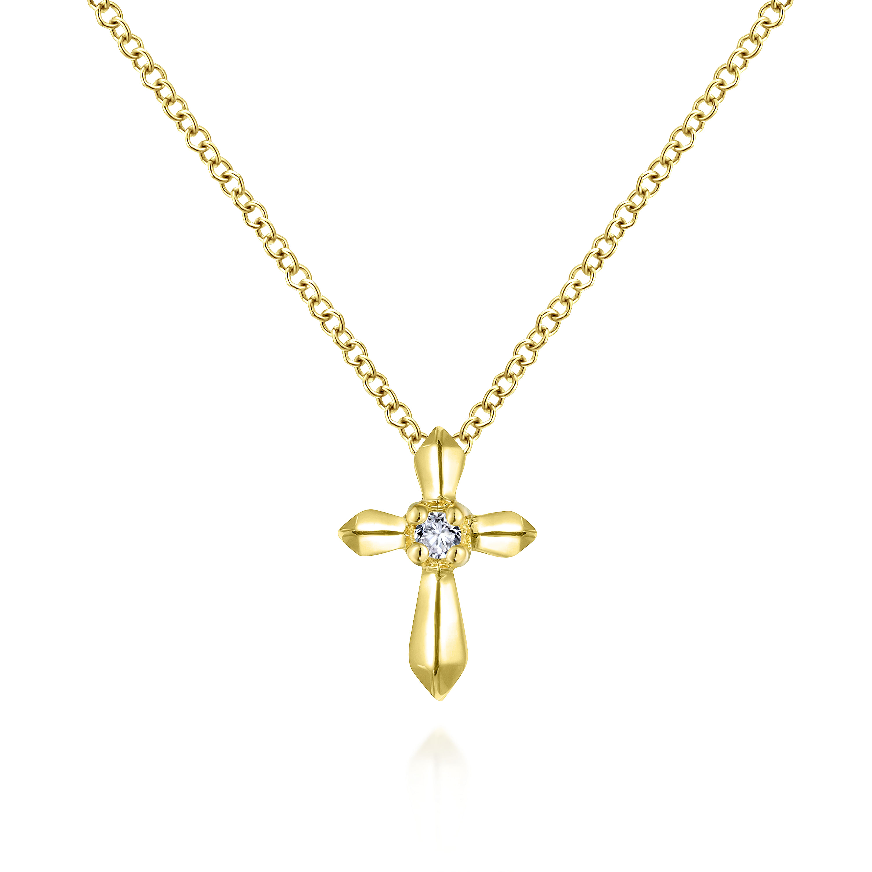 Gabriel - 14K Yellow Gold Sculpted Diamond Cross Pendant Necklace