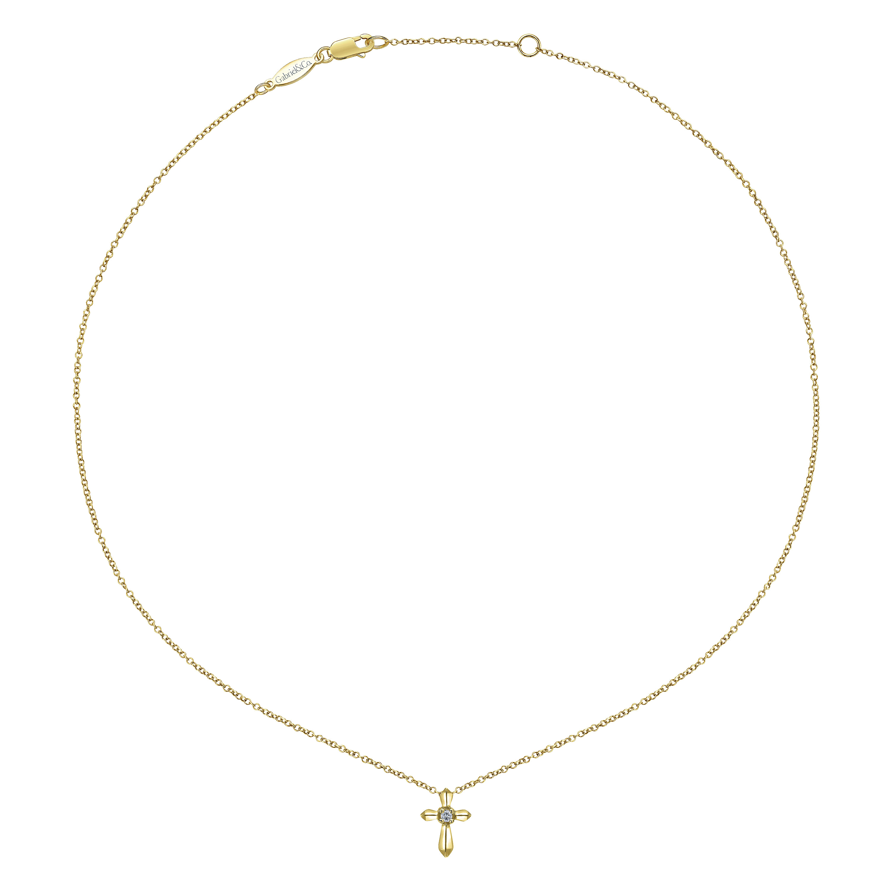 14K Yellow Gold Sculpted Diamond Cross Pendant Necklace