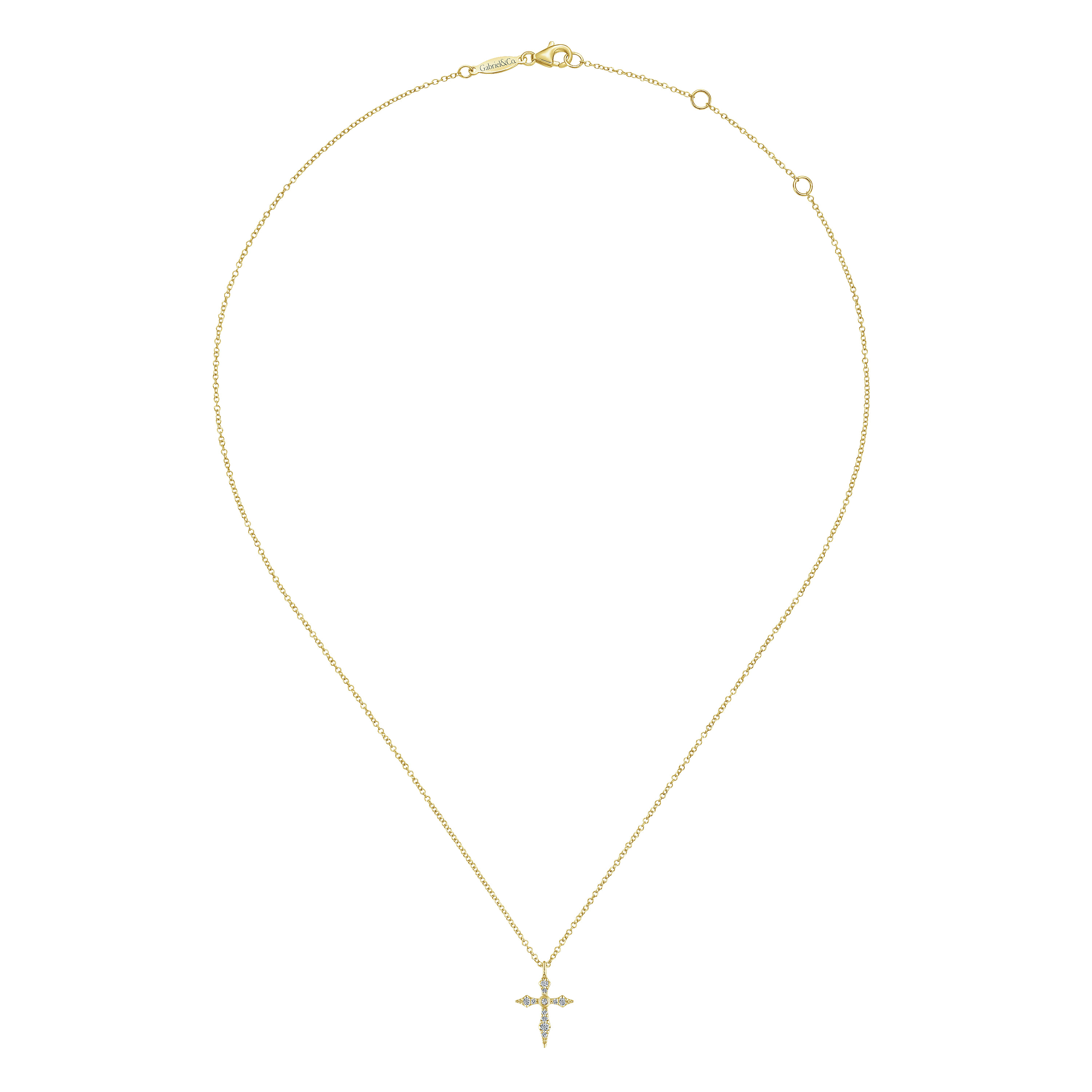 14K Yellow Gold Sculpted Diamond Cross Pendant Necklace