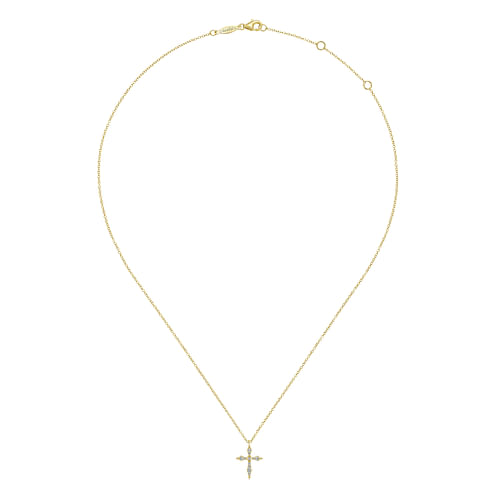 14K Yellow Gold Sculpted Diamond Cross Pendant Necklace