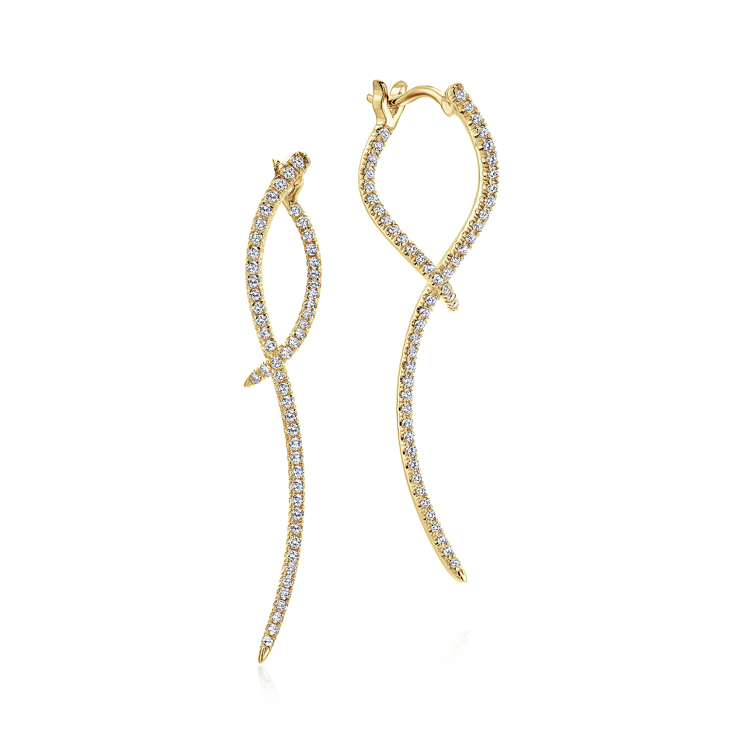 14K Yellow Gold Sculptural Diamond Drop Earrings