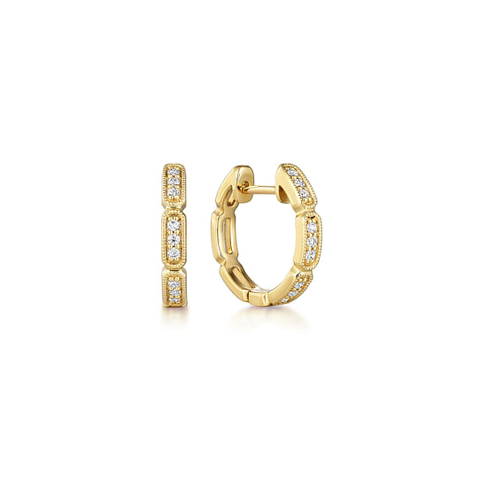 Gabriel - 14K Yellow Gold Segmented 10mm Diamond Huggies