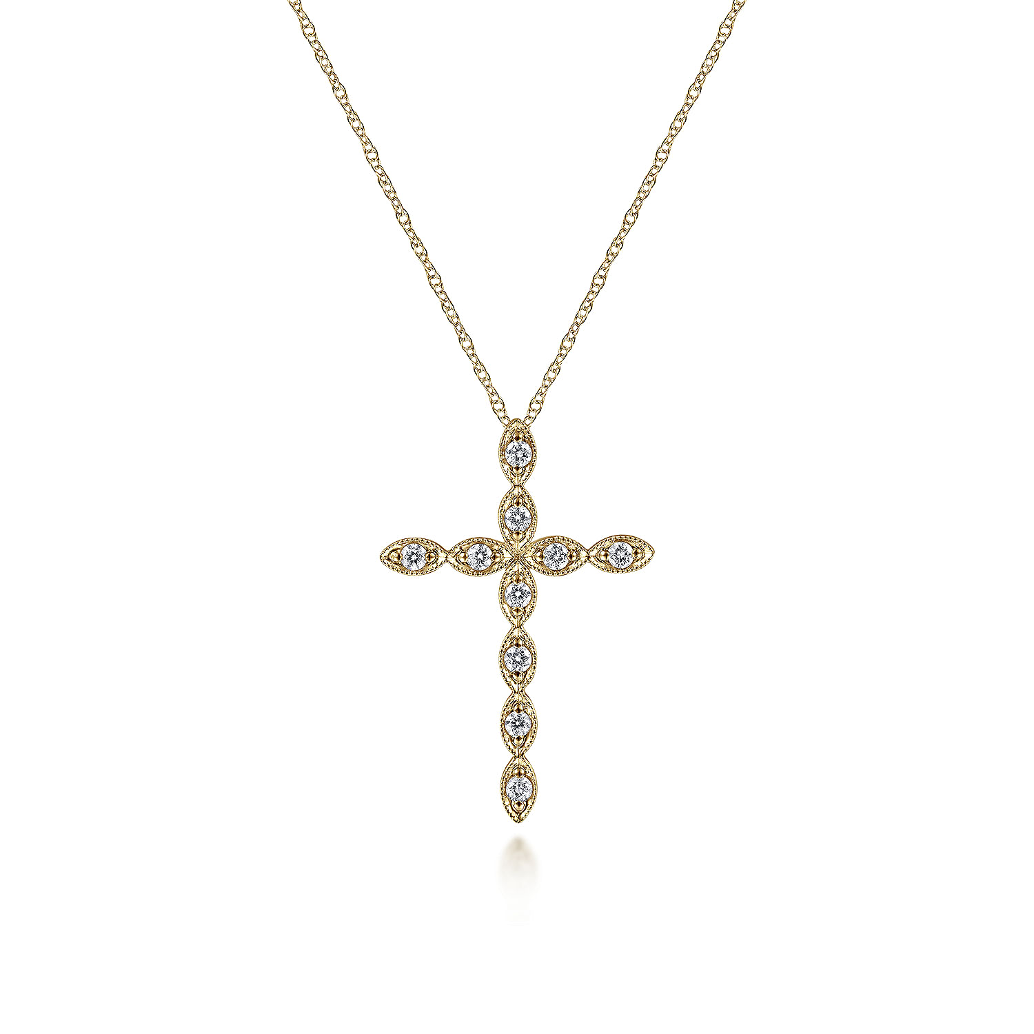 14K Yellow Gold Segmented Diamond Cross Necklace