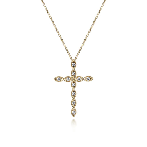 14K Yellow Gold Segmented Diamond Cross Necklace