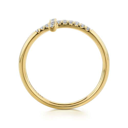 14K Yellow Gold Sideways Cross Diamond Ring