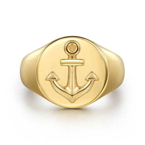 14K Yellow Gold Signet Mens Ring in High Polished Finish