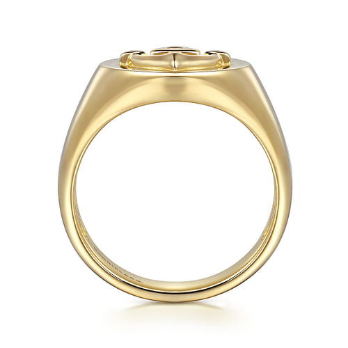 14K Yellow Gold Signet Mens Ring in High Polished Finish