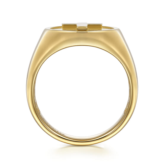 14K Yellow Gold Signet Mens Ring in Sand Blast Finish angle 2