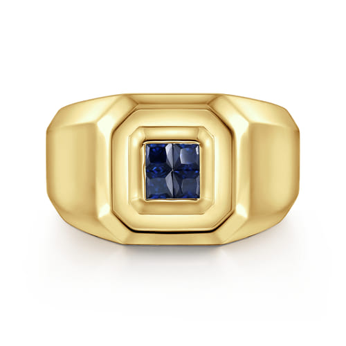 14K Yellow Gold Signet Ring with Princess Cut Sapphires