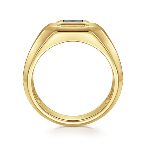 14K Yellow Gold Signet Ring with Princess Cut Sapphires