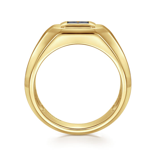 14K Yellow Gold Signet Ring with Princess Cut Sapphires angle 2