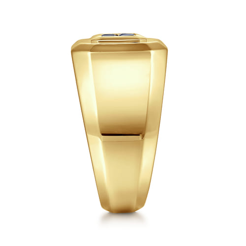 14K Yellow Gold Signet Ring with Princess Cut Sapphires