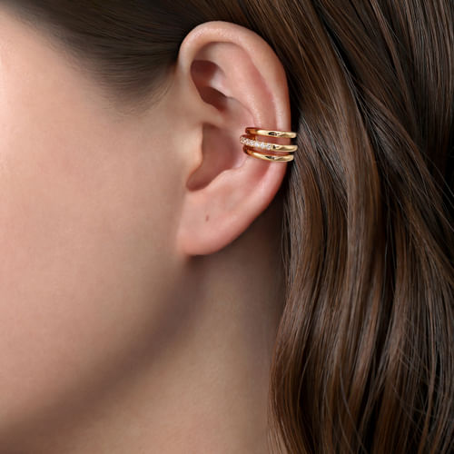14K Yellow Gold Single Diamond Single Ear Cuff