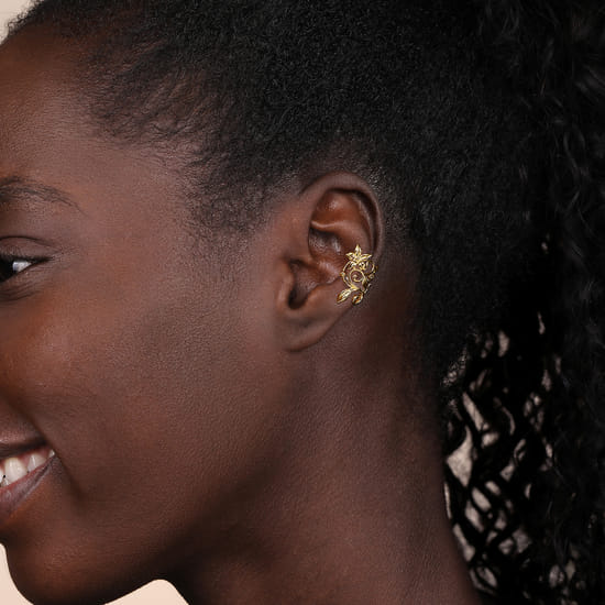 14K Yellow Gold Single Floral Ear Cuff angle 3