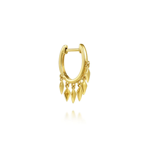 14K Yellow Gold Single Huggie with Spear Drops  