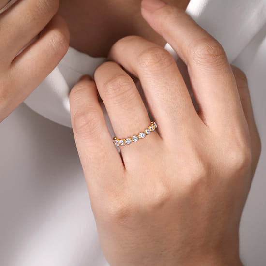 14K Yellow Gold Single Prong Diamond Anniversary Band angle 5 14K Yellow Gold Single Prong Diamond Anniversary Band angle 5