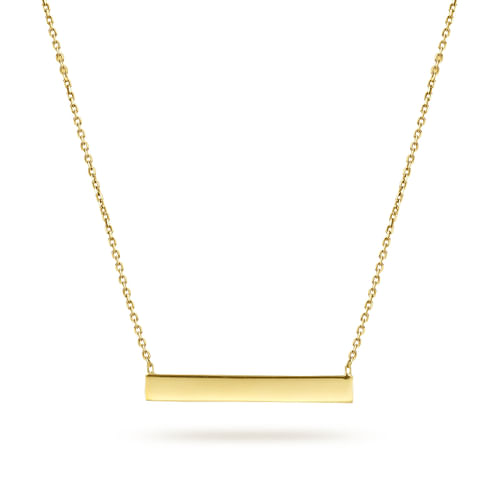 14K Yellow Gold Smooth Bar ID Necklace