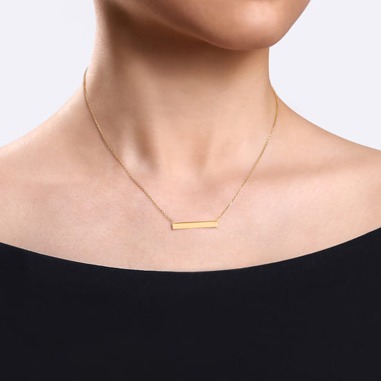 14K Yellow Gold Smooth Bar ID Necklace angle 3