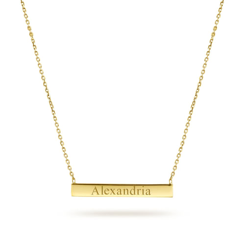 14K Yellow Gold Smooth Bar ID Necklace
