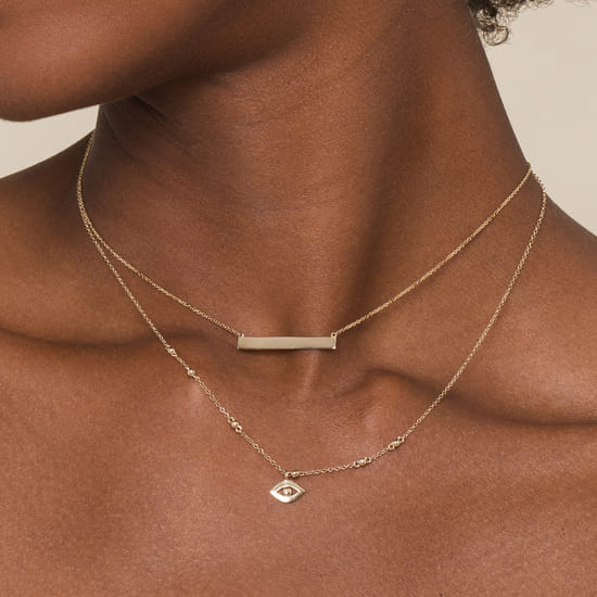 14K Yellow Gold Smooth Bar ID Necklace angle 5