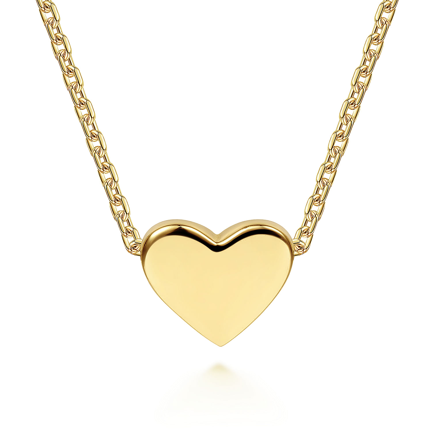 14K Yellow Gold Solid Heart Pendant Necklace