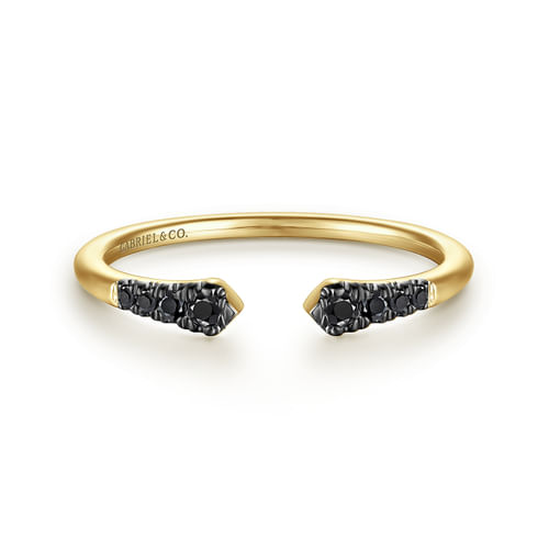 14K Yellow Gold Split Black Diamond Stackable Ring