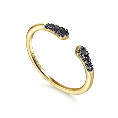 14K Yellow Gold Split Black Diamond Stackable Ring