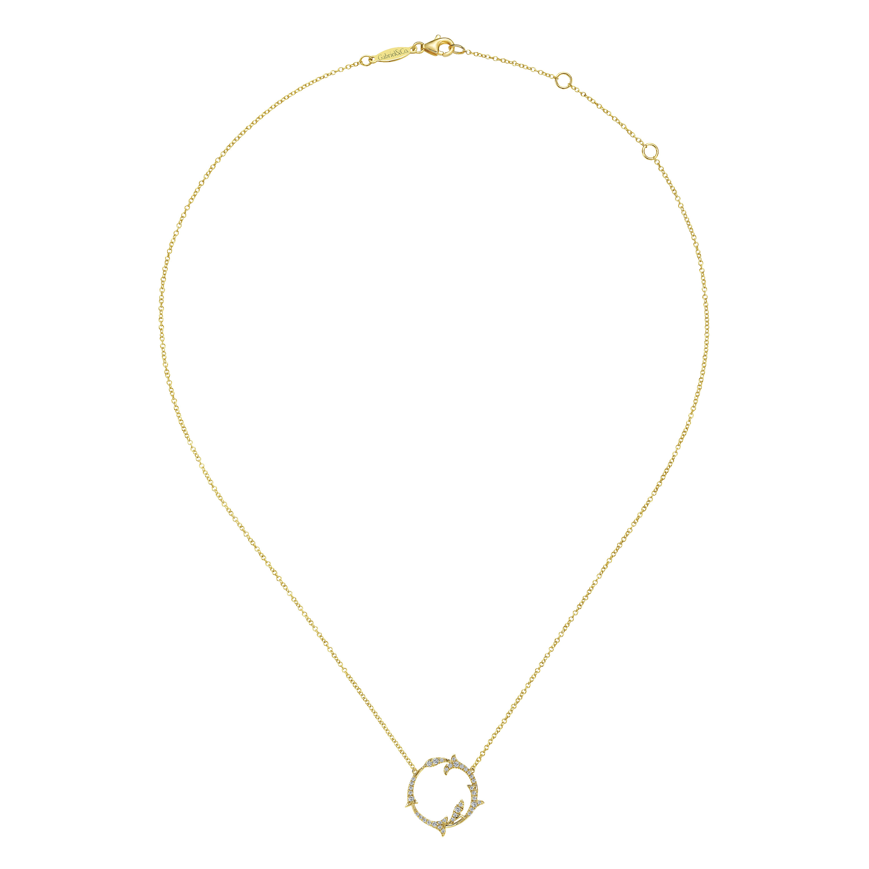 14K Yellow Gold Split Chain Diamond Circle Pendant Necklace