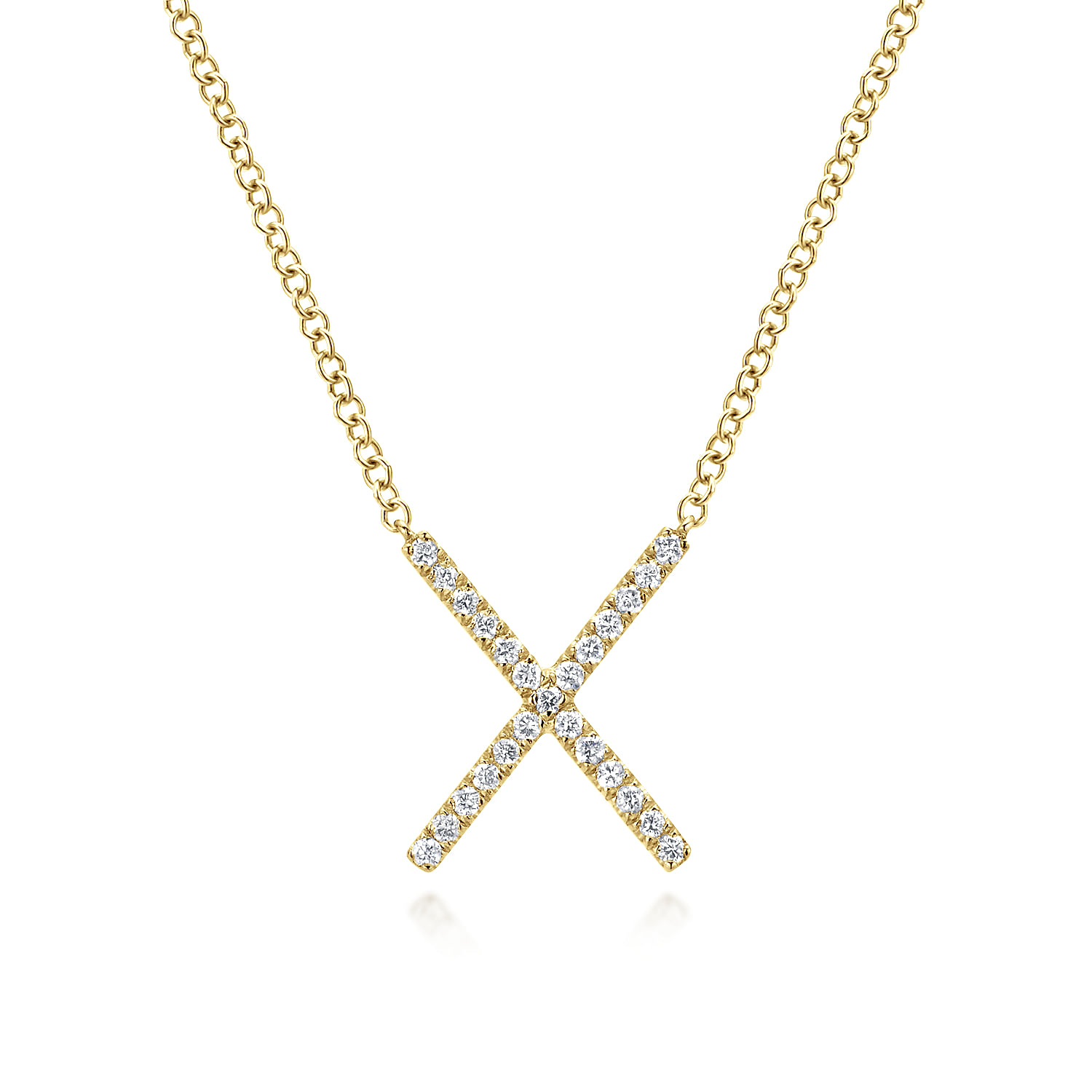 14K Yellow Gold Split Chain Diamond X Necklace