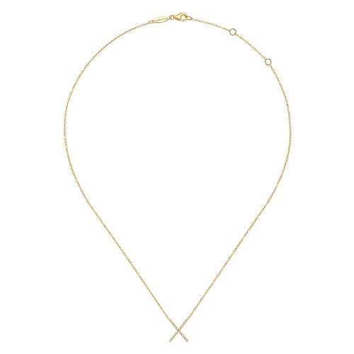 14K Yellow Gold Split Chain Diamond X Necklace