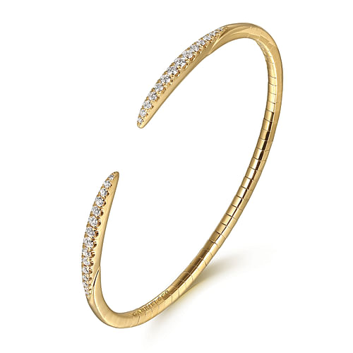 14K Yellow Gold Split Diamond Spike Bangle