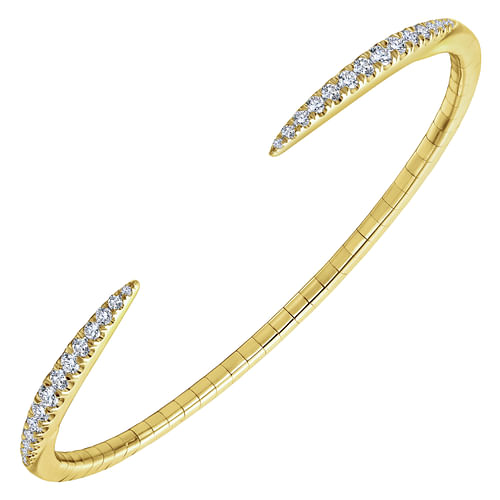 14K Yellow Gold Split Diamond Spike Bangle