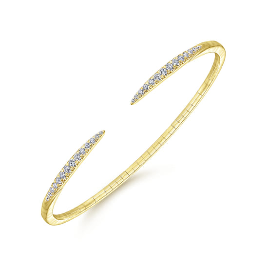 14K Yellow Gold Split Diamond Spike Bangle angle 2