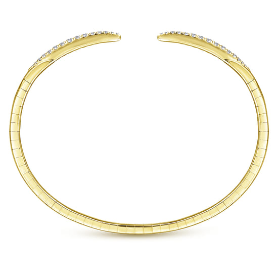 14K Yellow Gold Split Diamond Spike Bangle angle 3