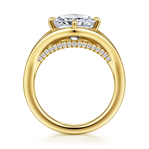 14K Yellow Gold Split Shank Compass Prong Cushion Cut Diamond Engagement Ring