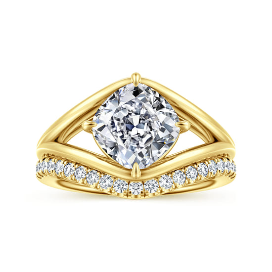 14K Yellow Gold Split Shank Compass Prong Cushion Cut Diamond Engagement Ring angle 4
