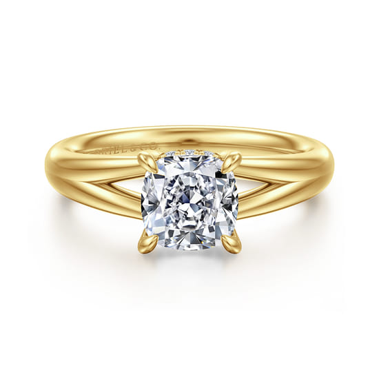 Gabriel - 14K Yellow Gold Split Shank Cushion Cut Diamond Engagement Ring