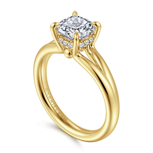 14K Yellow Gold Split Shank Cushion Cut Diamond Engagement Ring 14K Yellow Gold Split Shank Cushion Cut Diamond Engagement Ring