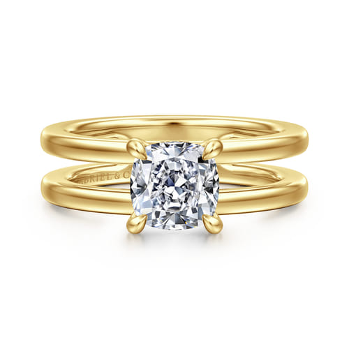 14K Yellow Gold Split Shank Cushion Cut Diamond Engagement Ring