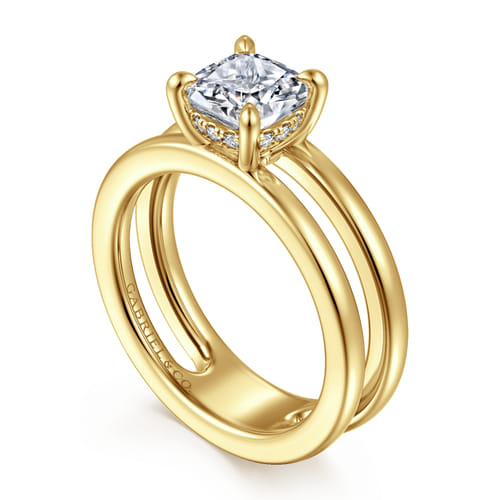 14K Yellow Gold Split Shank Cushion Cut Diamond Engagement Ring