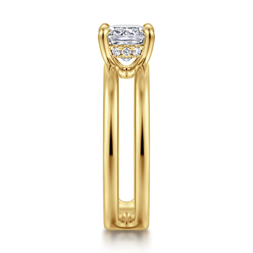 14K Yellow Gold Split Shank Cushion Cut Diamond Engagement Ring