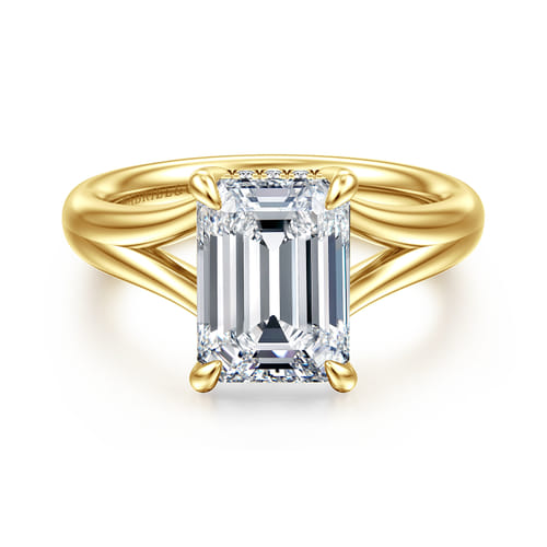 14K Yellow Gold Split Shank Emerald Cut Diamond Engagement Ring