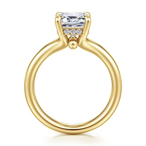 14K Yellow Gold Split Shank Emerald Cut Diamond Engagement Ring