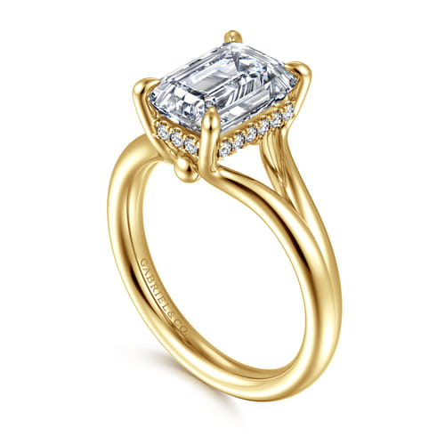 14K Yellow Gold Split Shank Emerald Cut Diamond Engagement Ring