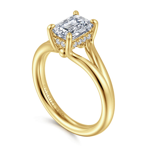 14K Yellow Gold Split Shank Emerald Cut Diamond Engagement Ring