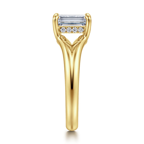 14K Yellow Gold Split Shank Emerald Cut Diamond Engagement Ring